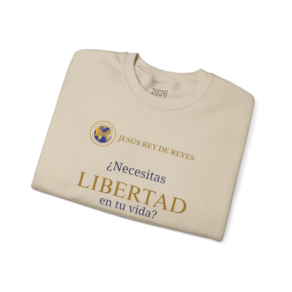 Christian Jesus Is Lord Crewneck Sweatshirt — "¿Necesitas Libertad / Liberación?" Spiritual Outreach Design