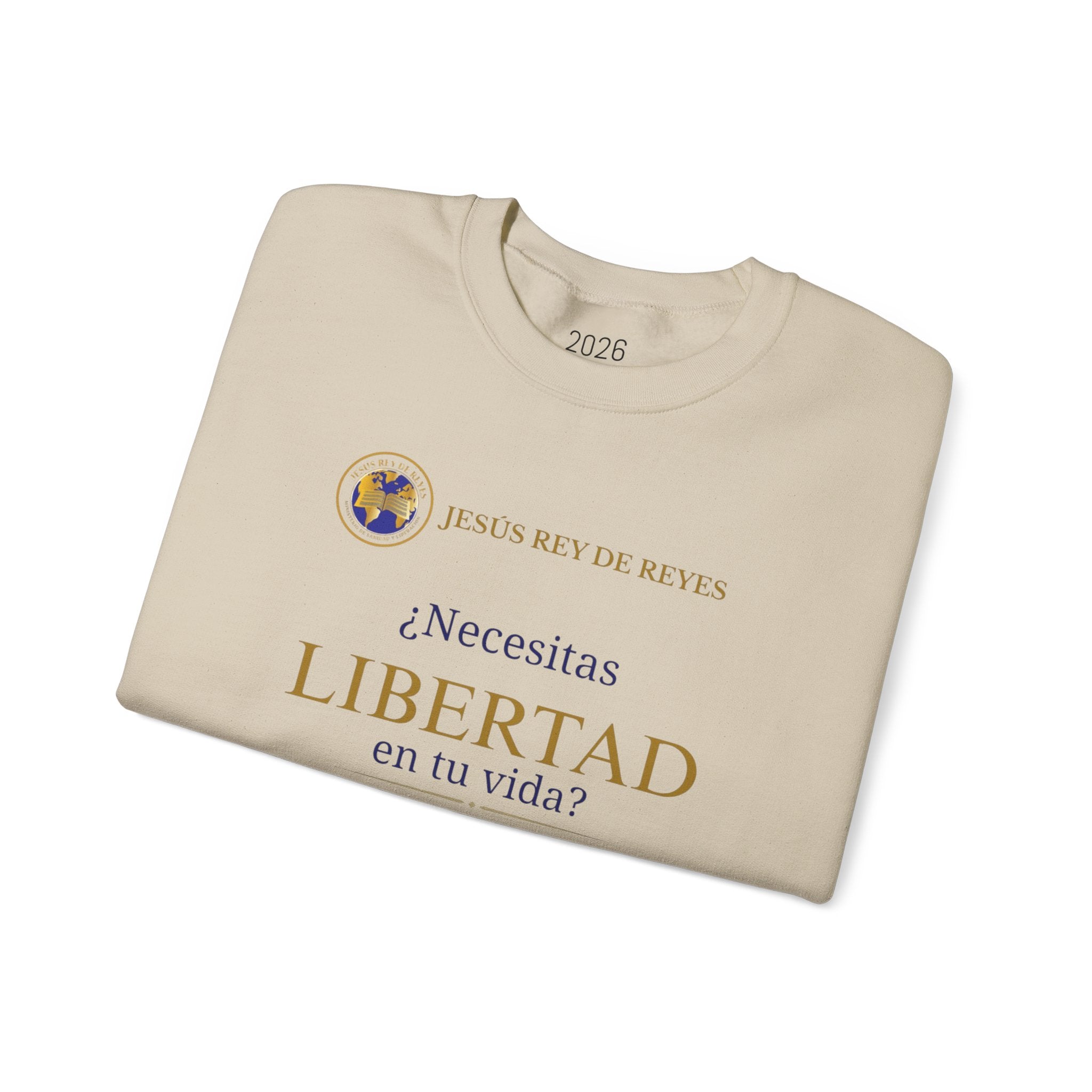 Christian Jesus Is Lord Crewneck Sweatshirt — "¿Necesitas Libertad / Liberación?" Spiritual Outreach Design