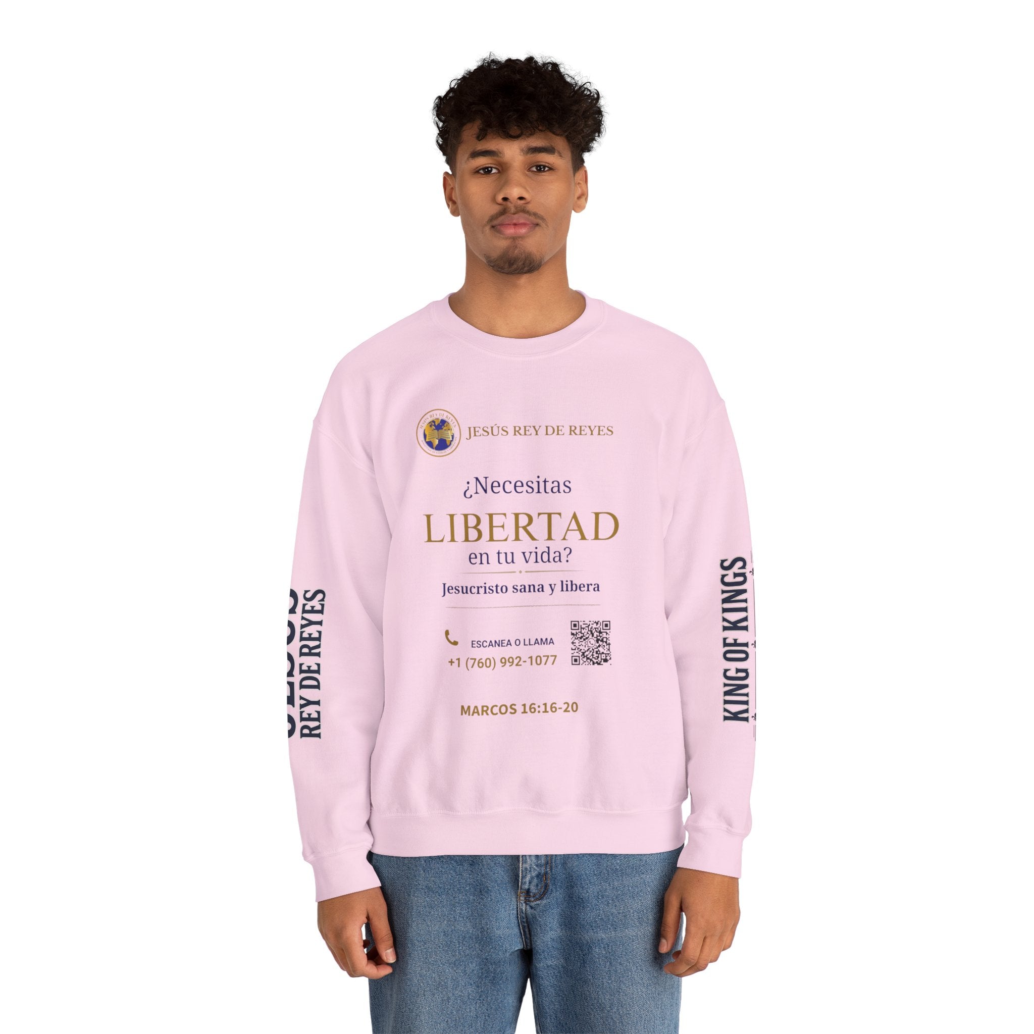 Christian Jesus Is Lord Crewneck Sweatshirt — "¿Necesitas Libertad / Liberación?" Spiritual Outreach Design