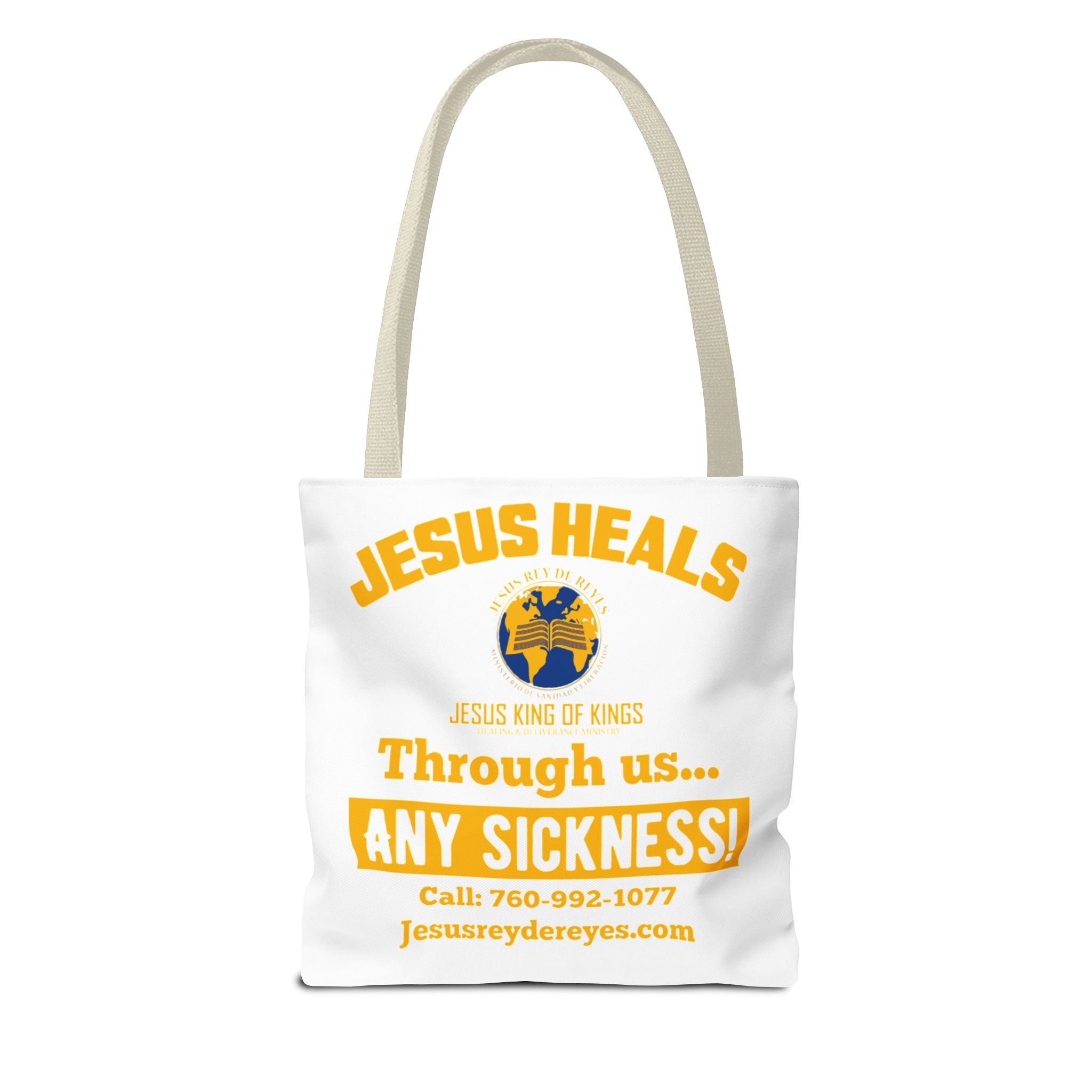 Jesus Rey De Reyes Tote Bag – Inspirational 'Jesus Heals' Christian Canvas Tote