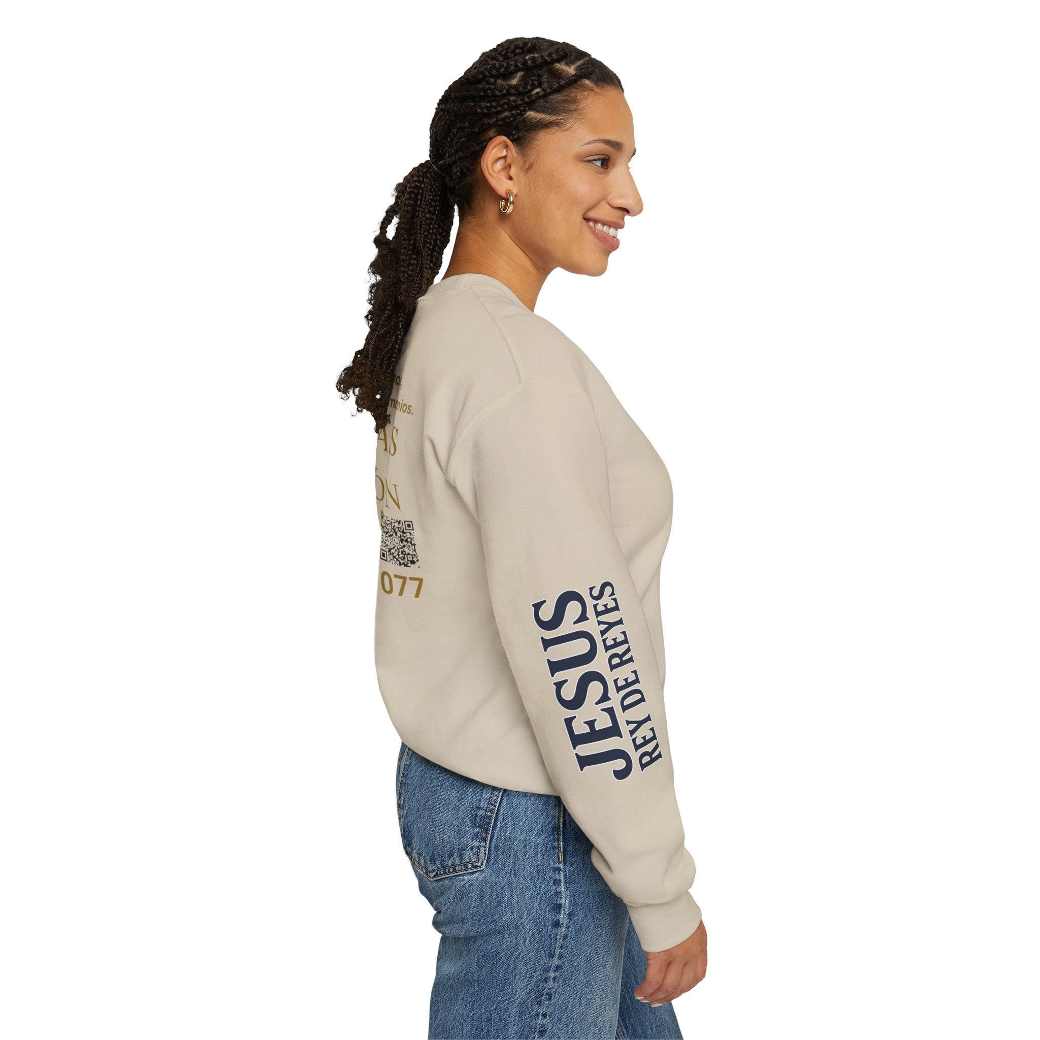 Christian Jesus Is Lord Crewneck Sweatshirt — "¿Necesitas Libertad / Liberación?" Spiritual Outreach Design