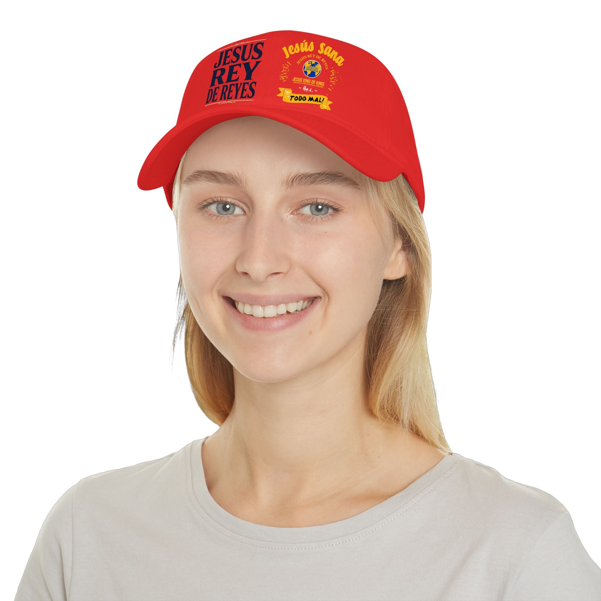 Religious Baseball Cap — “Jesús Rey de Reyes” Red Low Profile Hat