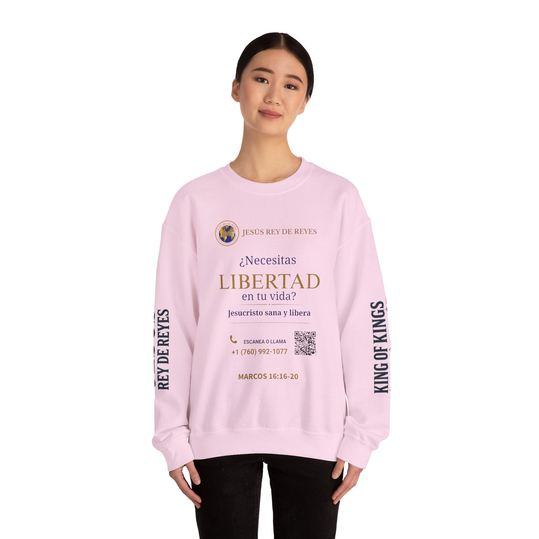 Christian Jesus Is Lord Crewneck Sweatshirt — "¿Necesitas Libertad / Liberación?" Spiritual Outreach Design