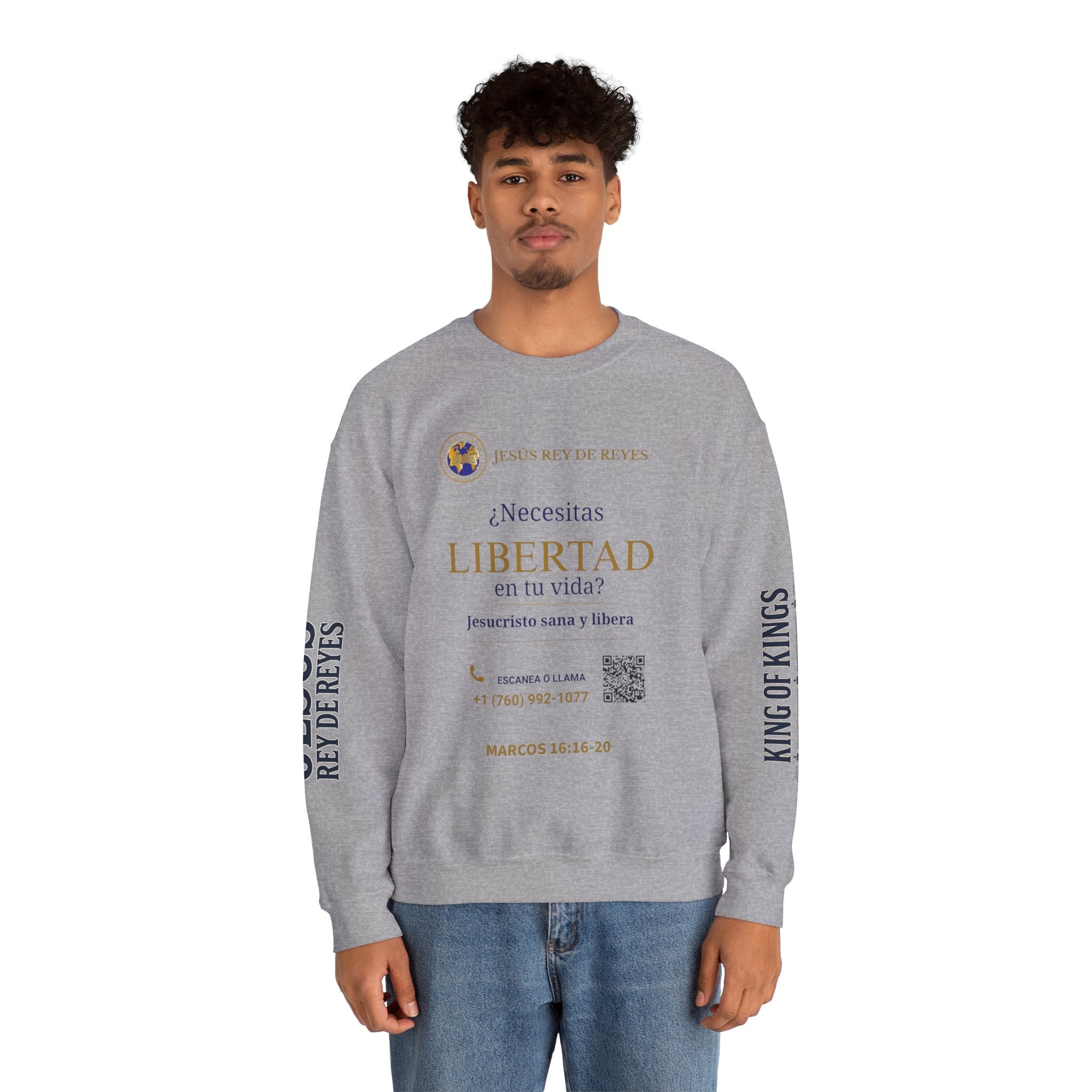 Christian Jesus Is Lord Crewneck Sweatshirt — "¿Necesitas Libertad / Liberación?" Spiritual Outreach Design