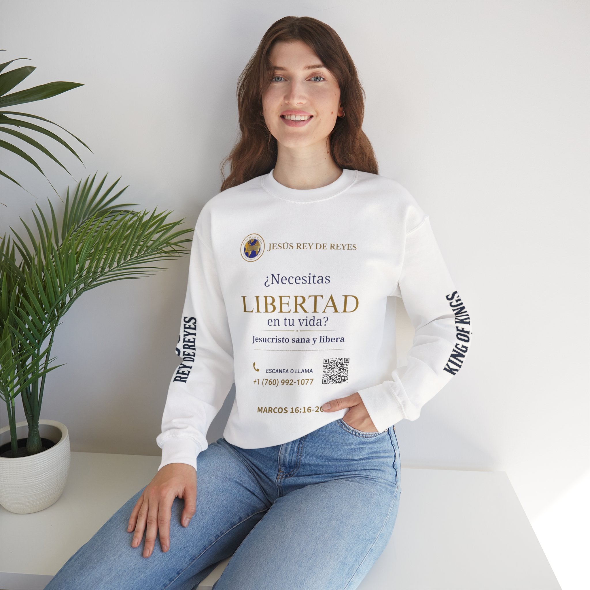 Christian Jesus Is Lord Crewneck Sweatshirt — "¿Necesitas Libertad / Liberación?" Spiritual Outreach Design