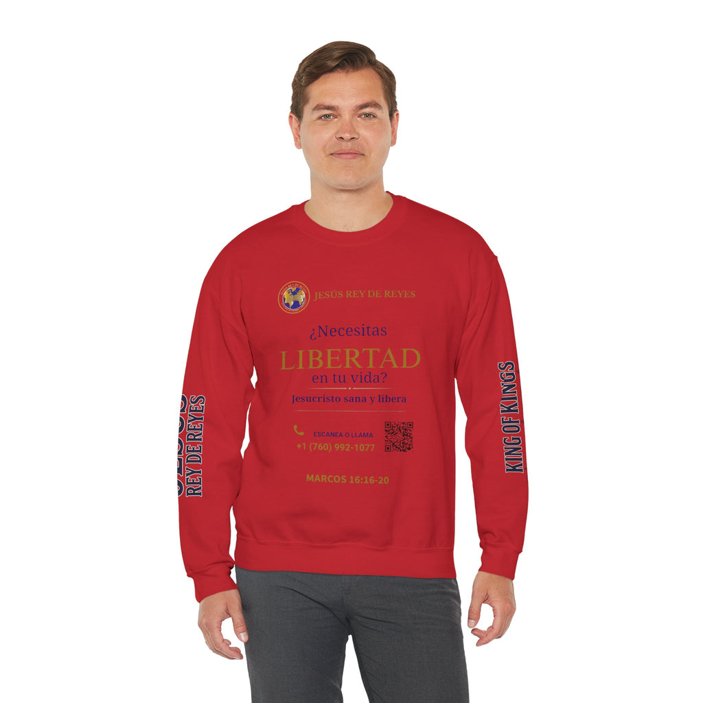Christian Jesus Is Lord Crewneck Sweatshirt — "¿Necesitas Libertad / Liberación?" Spiritual Outreach Design