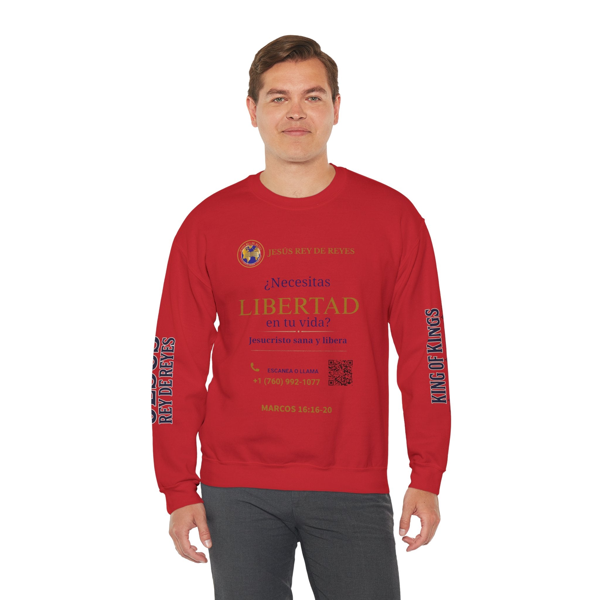 Christian Jesus Is Lord Crewneck Sweatshirt — "¿Necesitas Libertad / Liberación?" Spiritual Outreach Design