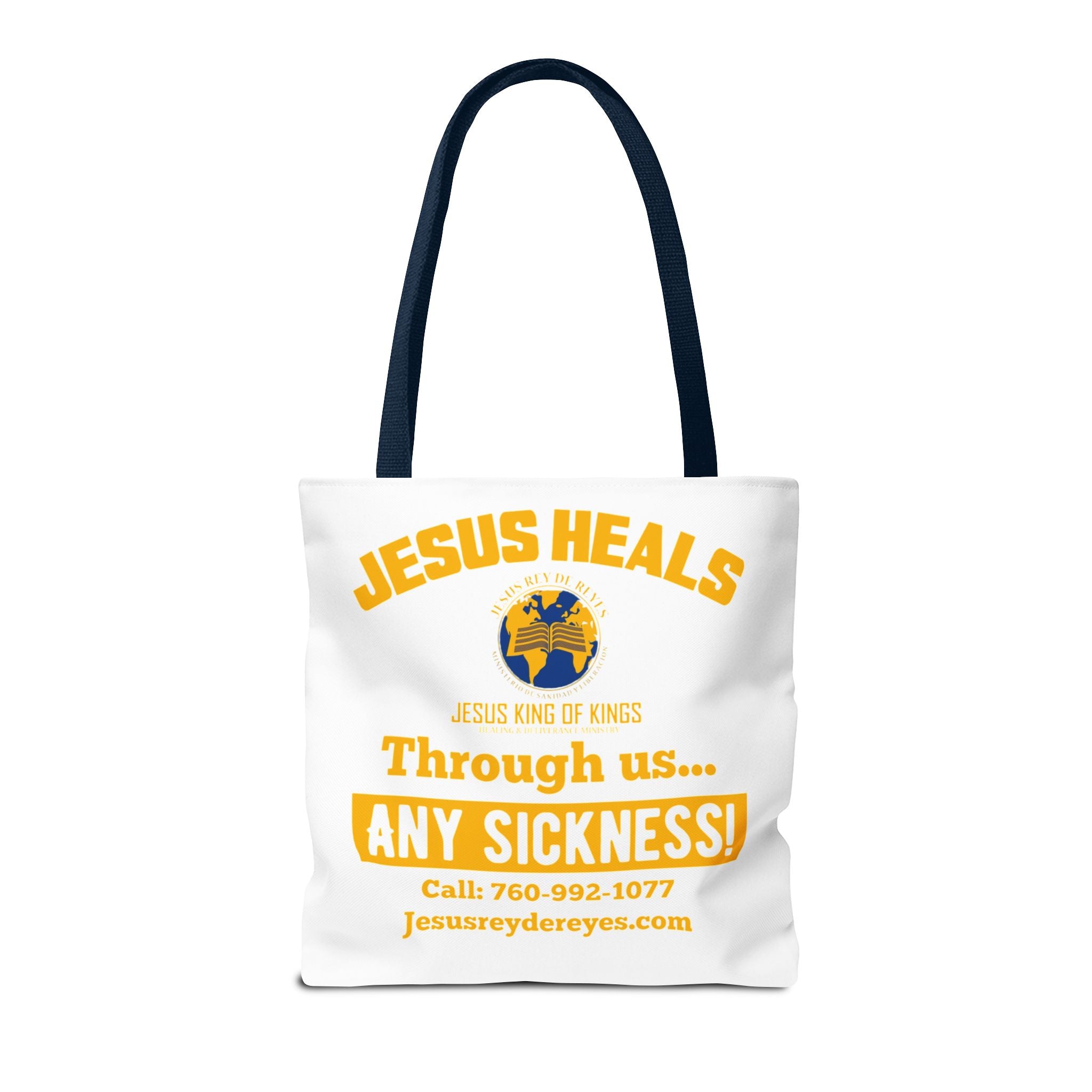 Jesus Rey De Reyes Tote Bag – Inspirational 'Jesus Heals' Christian Canvas Tote