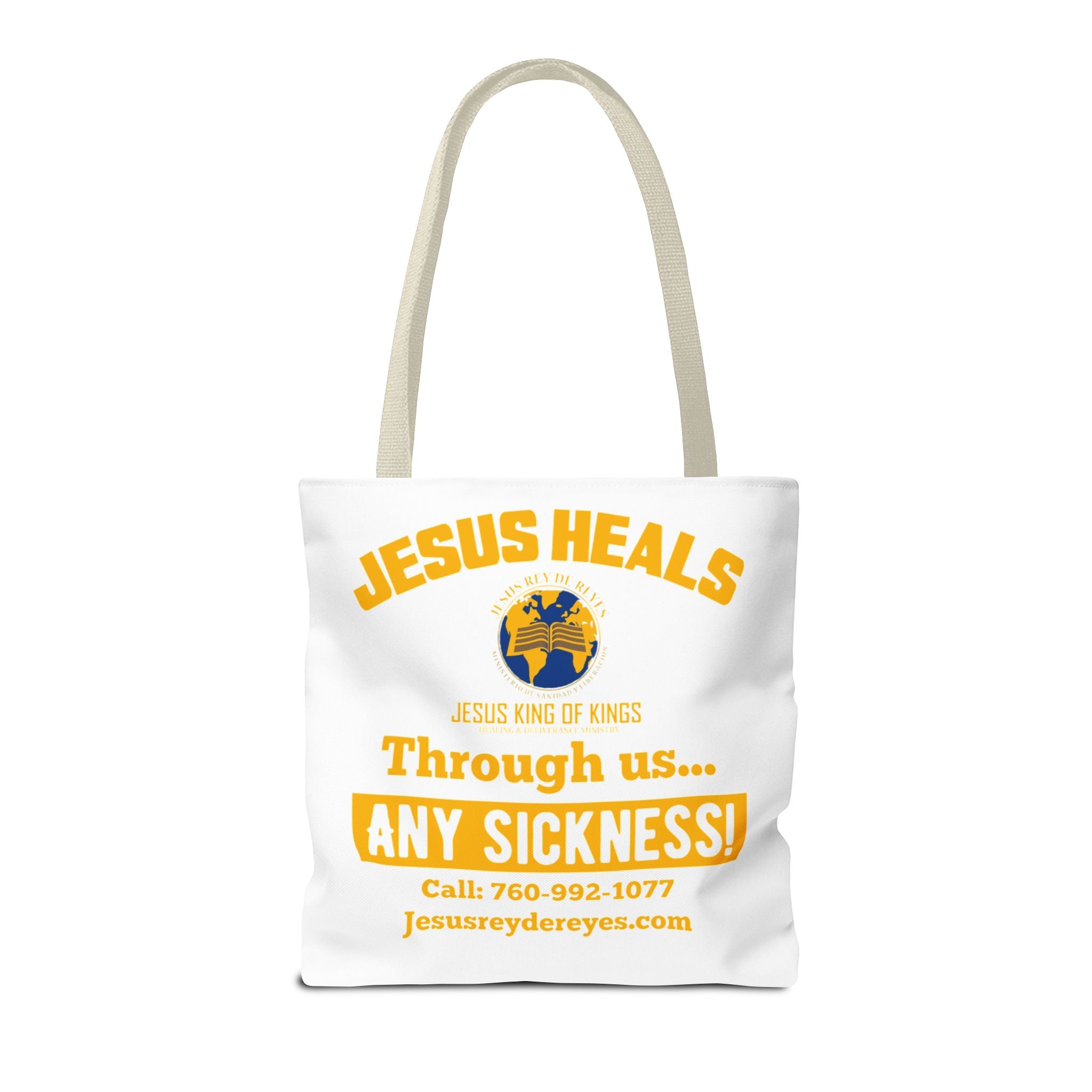 Jesus Rey De Reyes Tote Bag – Inspirational 'Jesus Heals' Christian Canvas Tote