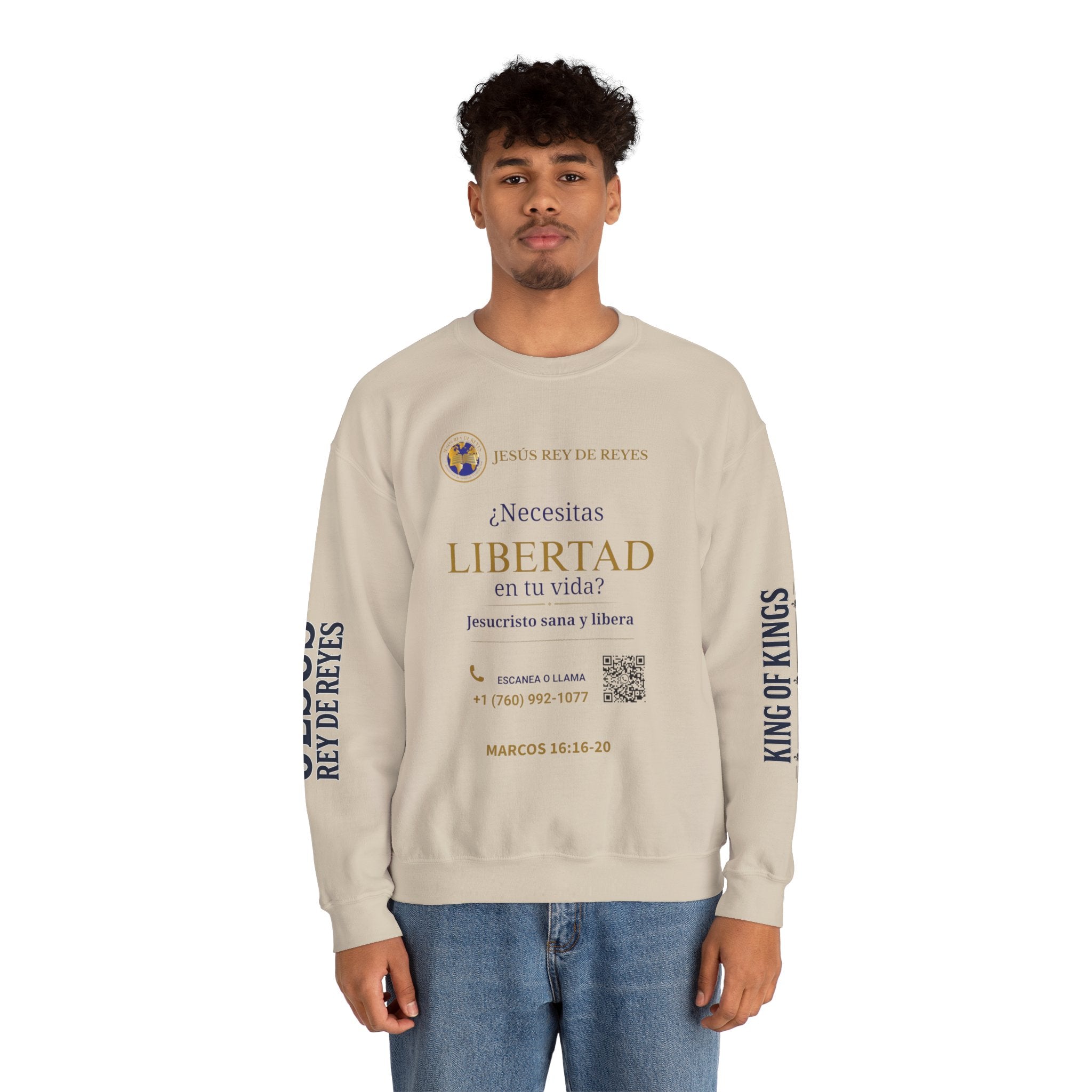 Christian Jesus Is Lord Crewneck Sweatshirt — "¿Necesitas Libertad / Liberación?" Spiritual Outreach Design