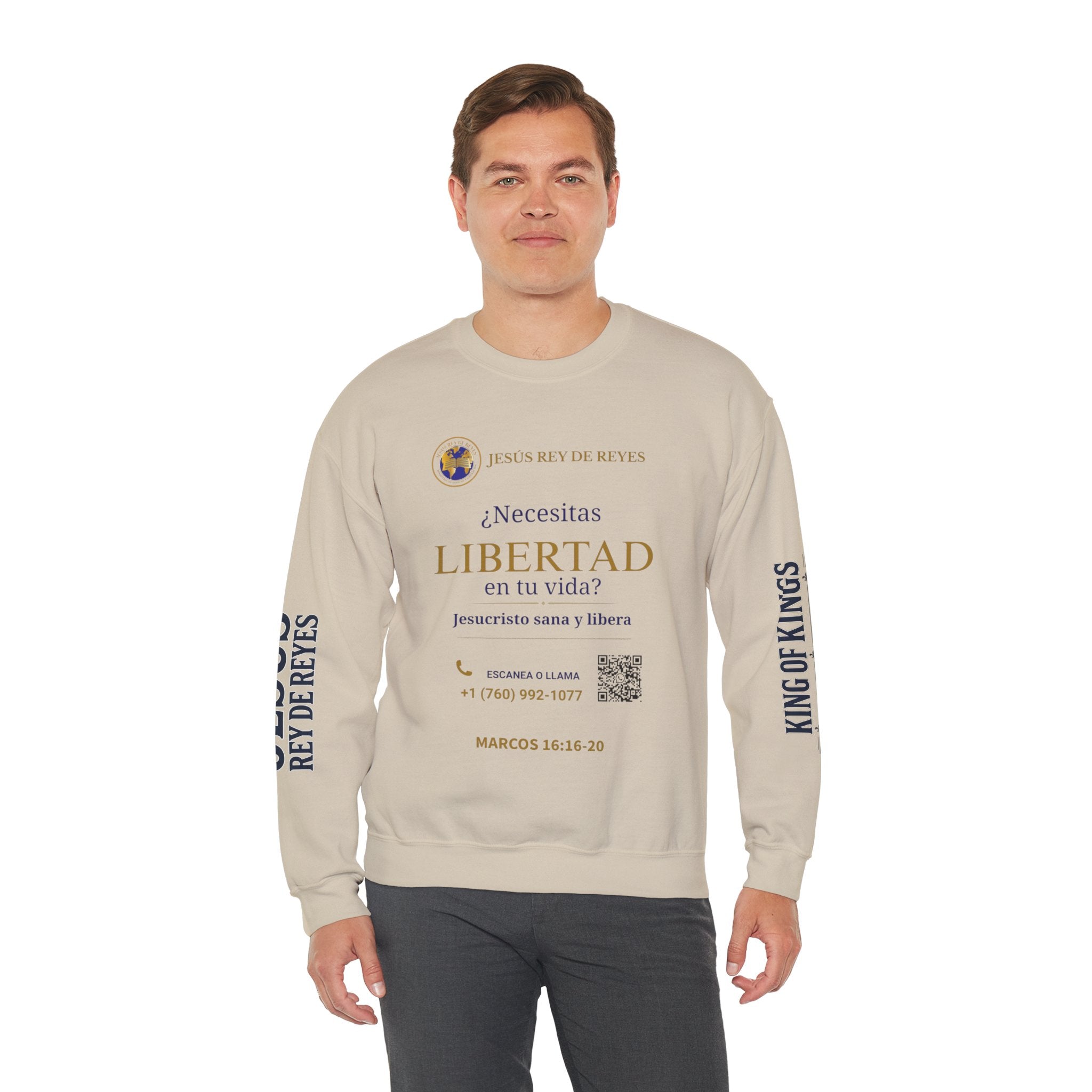 Christian Jesus Is Lord Crewneck Sweatshirt — "¿Necesitas Libertad / Liberación?" Spiritual Outreach Design