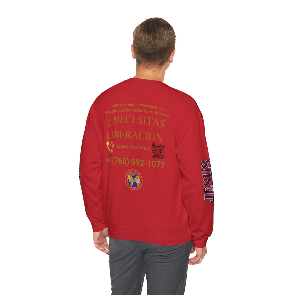 Christian Jesus Is Lord Crewneck Sweatshirt — "¿Necesitas Libertad / Liberación?" Spiritual Outreach Design