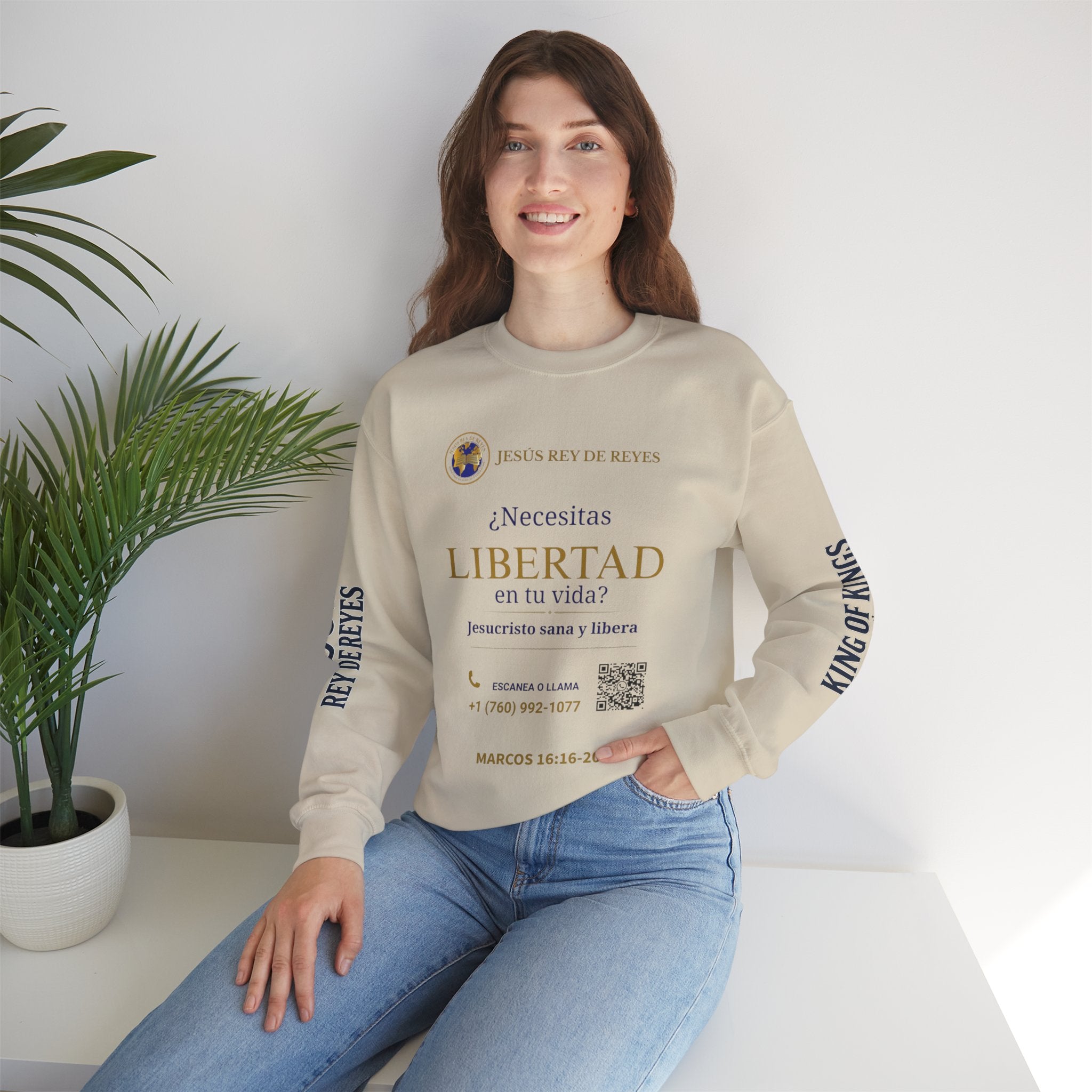Christian Jesus Is Lord Crewneck Sweatshirt — "¿Necesitas Libertad / Liberación?" Spiritual Outreach Design