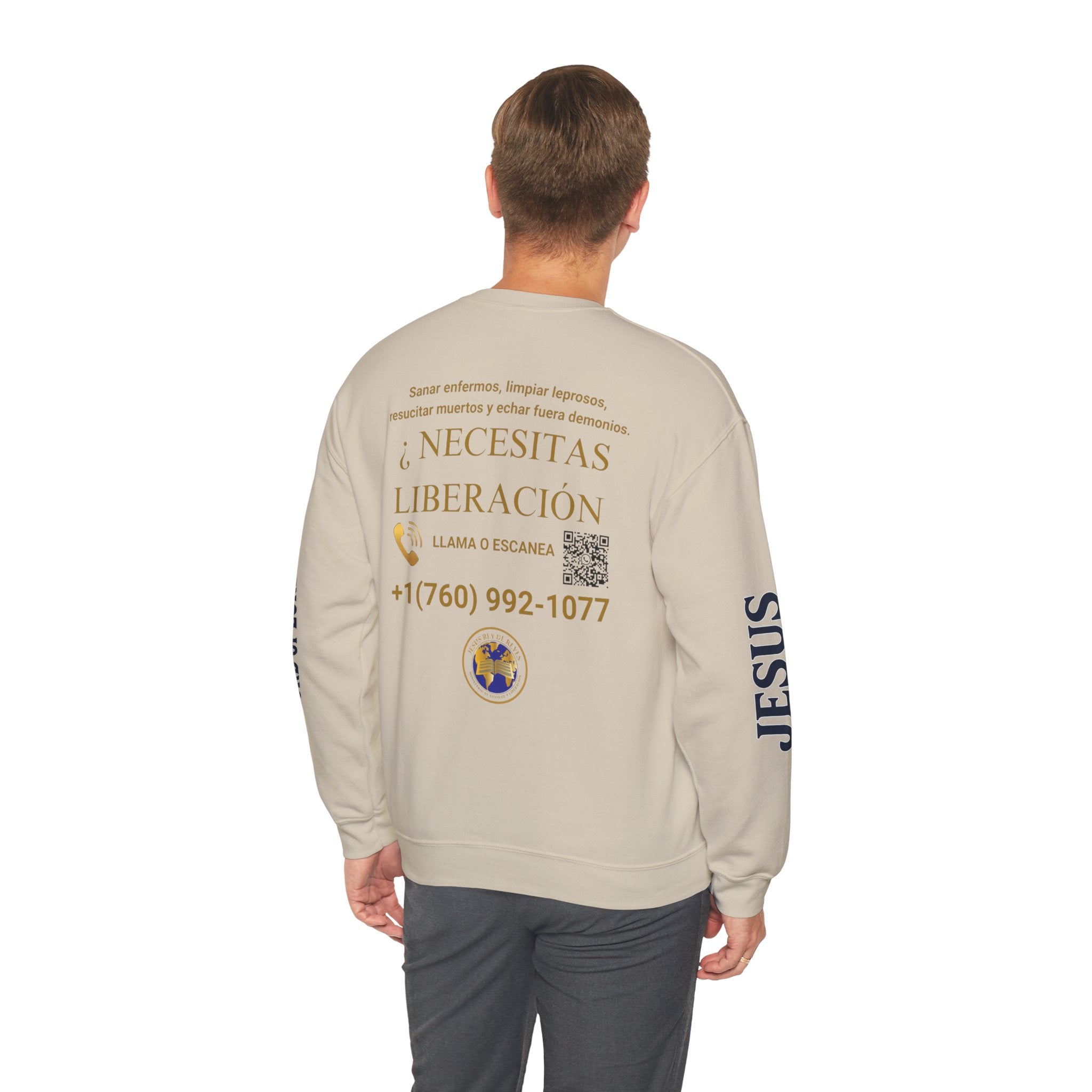 Christian Jesus Is Lord Crewneck Sweatshirt — "¿Necesitas Libertad / Liberación?" Spiritual Outreach Design
