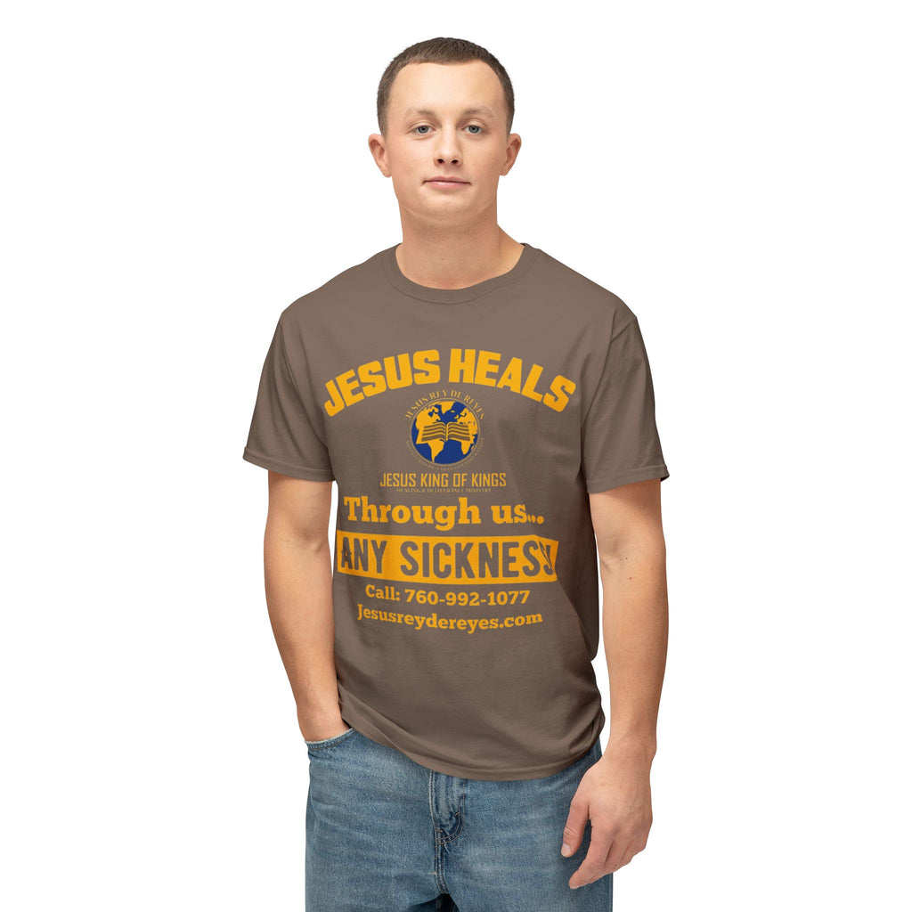 Jesus Heals T-Shirt — 'Through Us... Any Sickness!' Faith Healing Tee