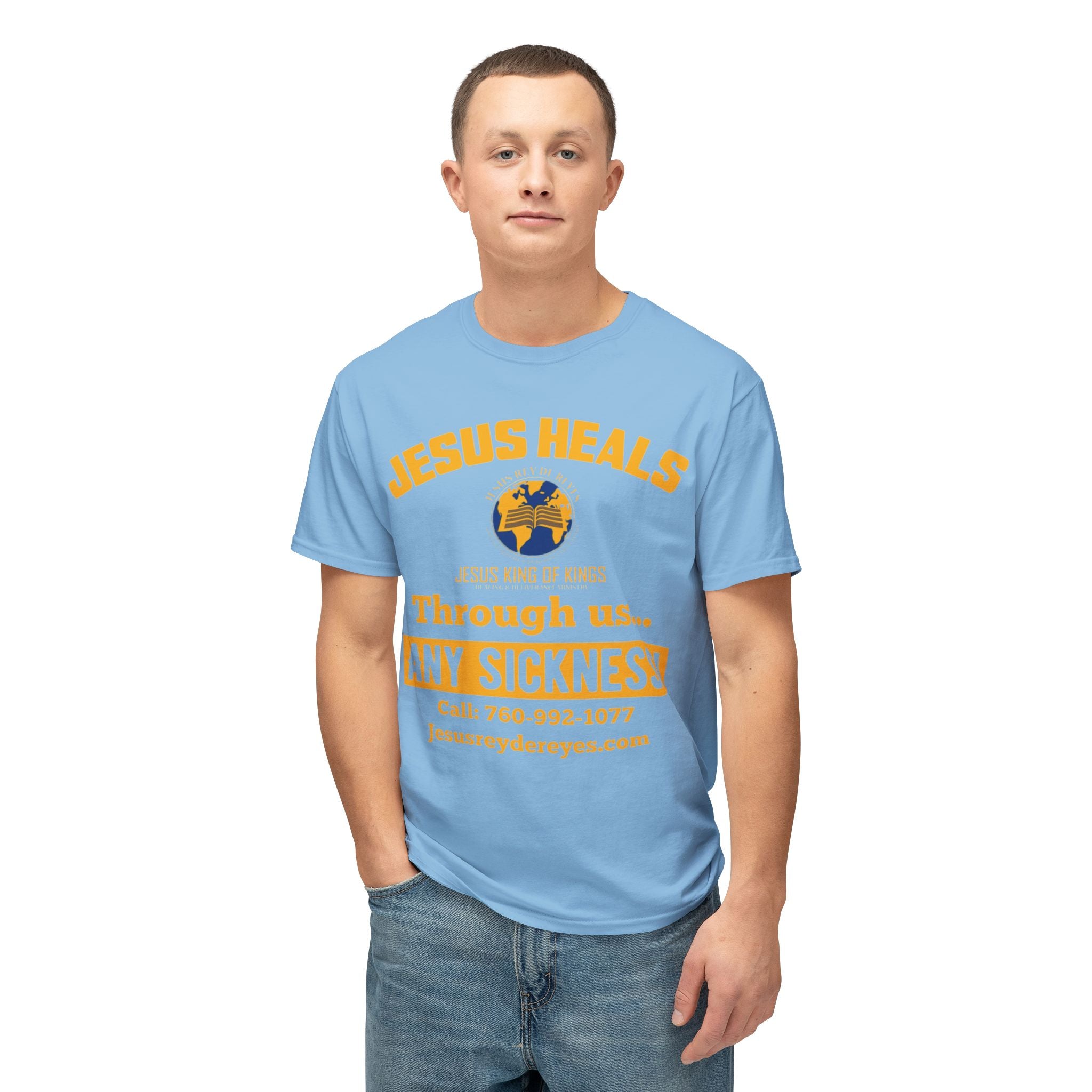 Jesus Heals T-Shirt — 'Through Us... Any Sickness!' Faith Healing Tee