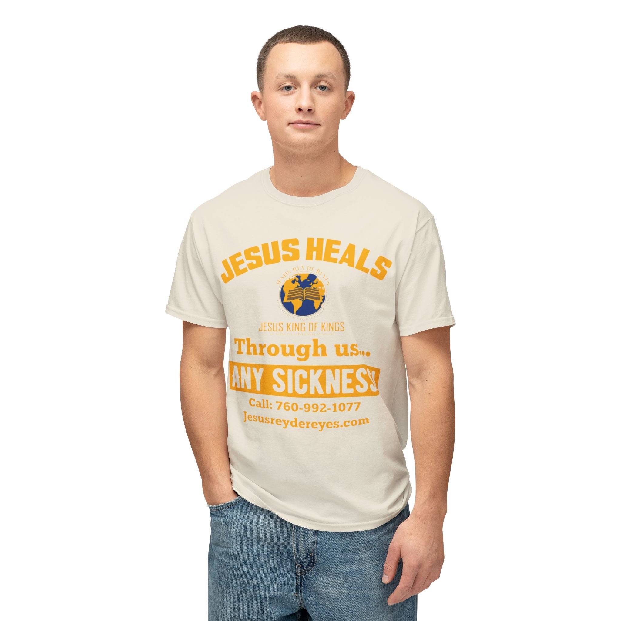 Jesus Heals T-Shirt — 'Through Us... Any Sickness!' Faith Healing Tee