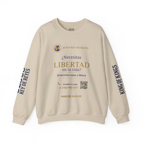 Christian Jesus Is Lord Crewneck Sweatshirt — "¿Necesitas Libertad / Liberación?" Spiritual Outreach Design