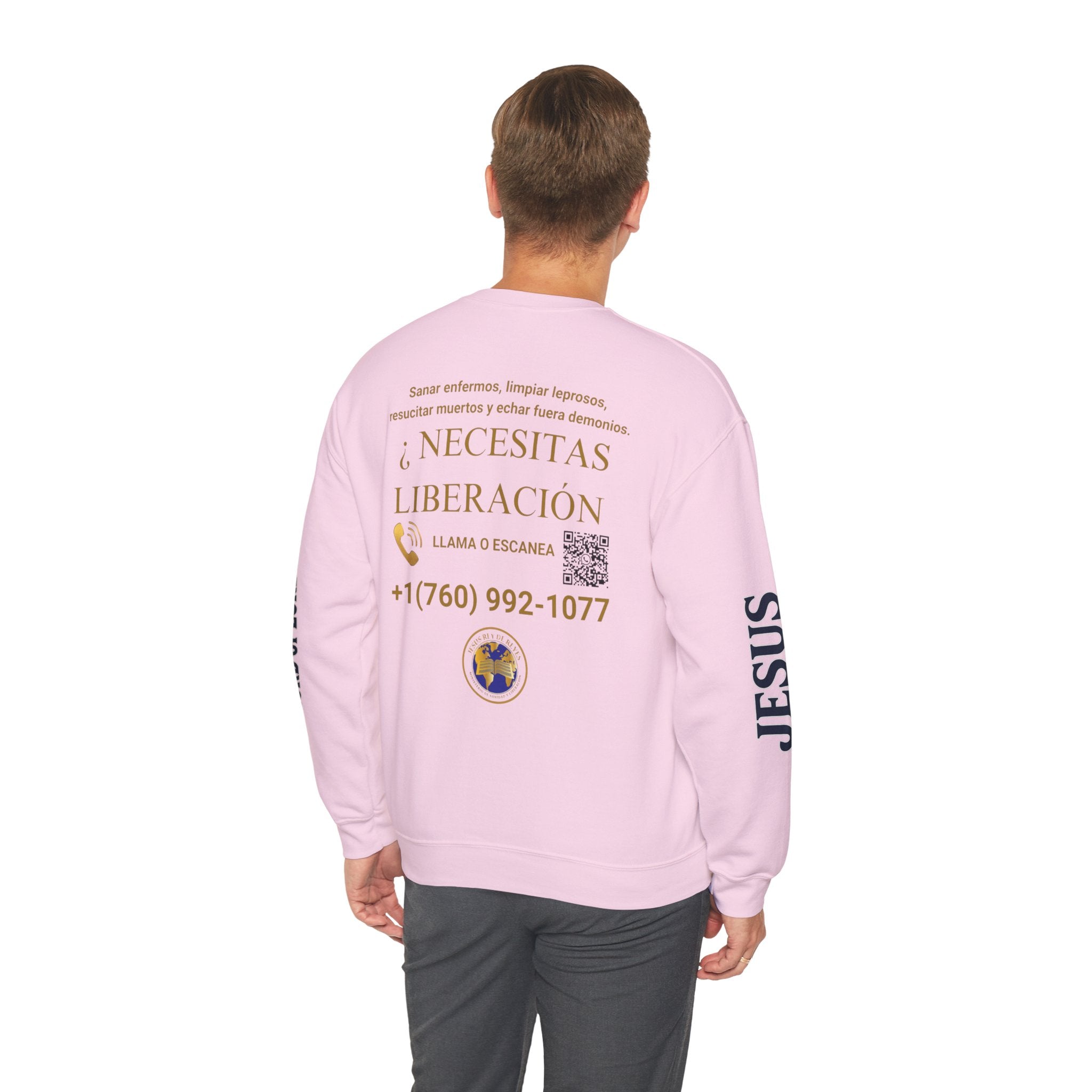 Christian Jesus Is Lord Crewneck Sweatshirt — "¿Necesitas Libertad / Liberación?" Spiritual Outreach Design