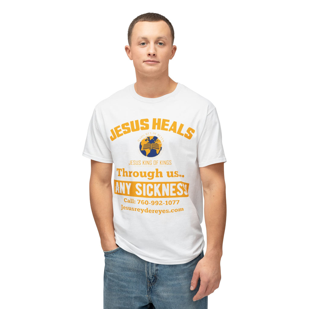 Jesus Heals T-Shirt — 'Through Us... Any Sickness!' Faith Healing Tee