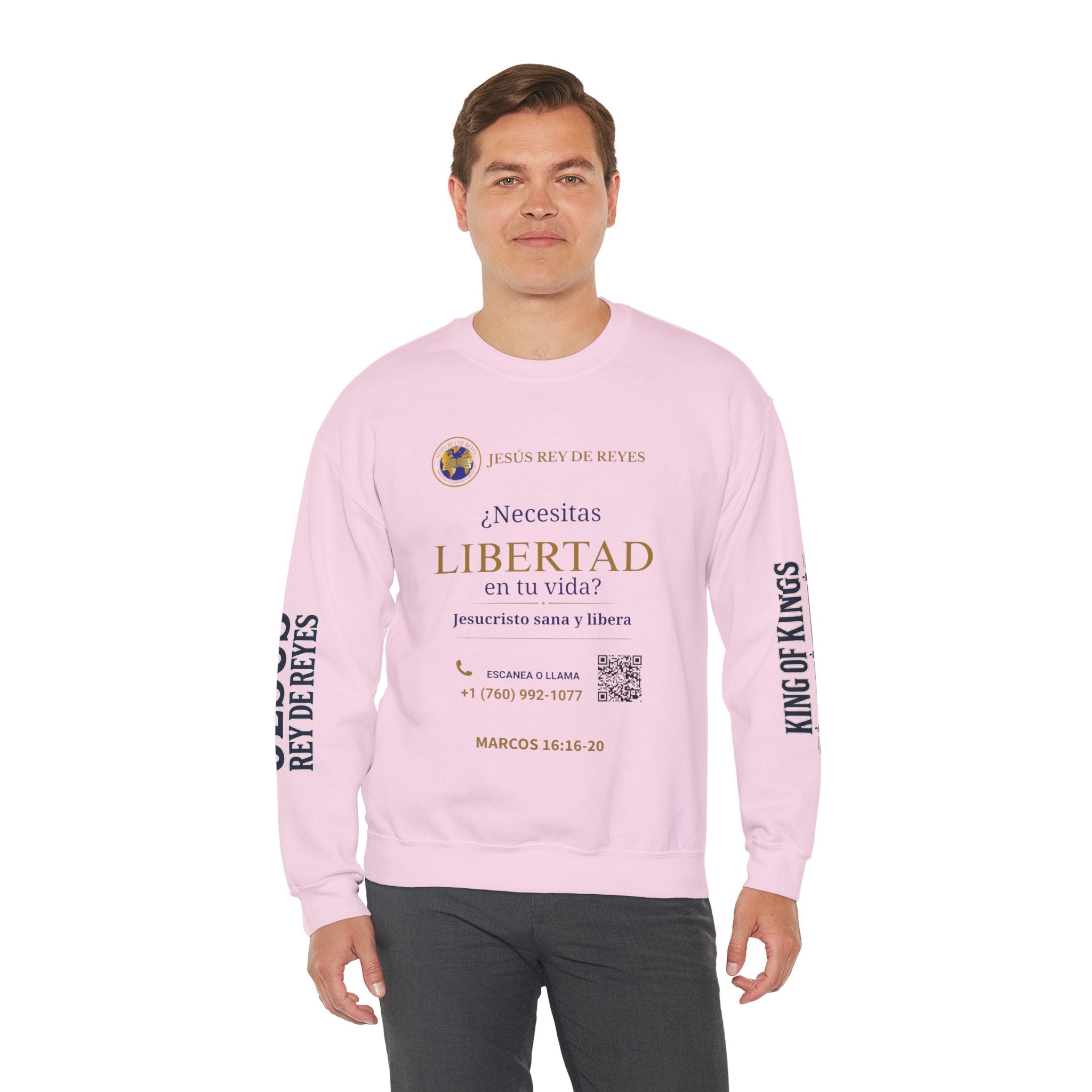Christian Jesus Is Lord Crewneck Sweatshirt — "¿Necesitas Libertad / Liberación?" Spiritual Outreach Design