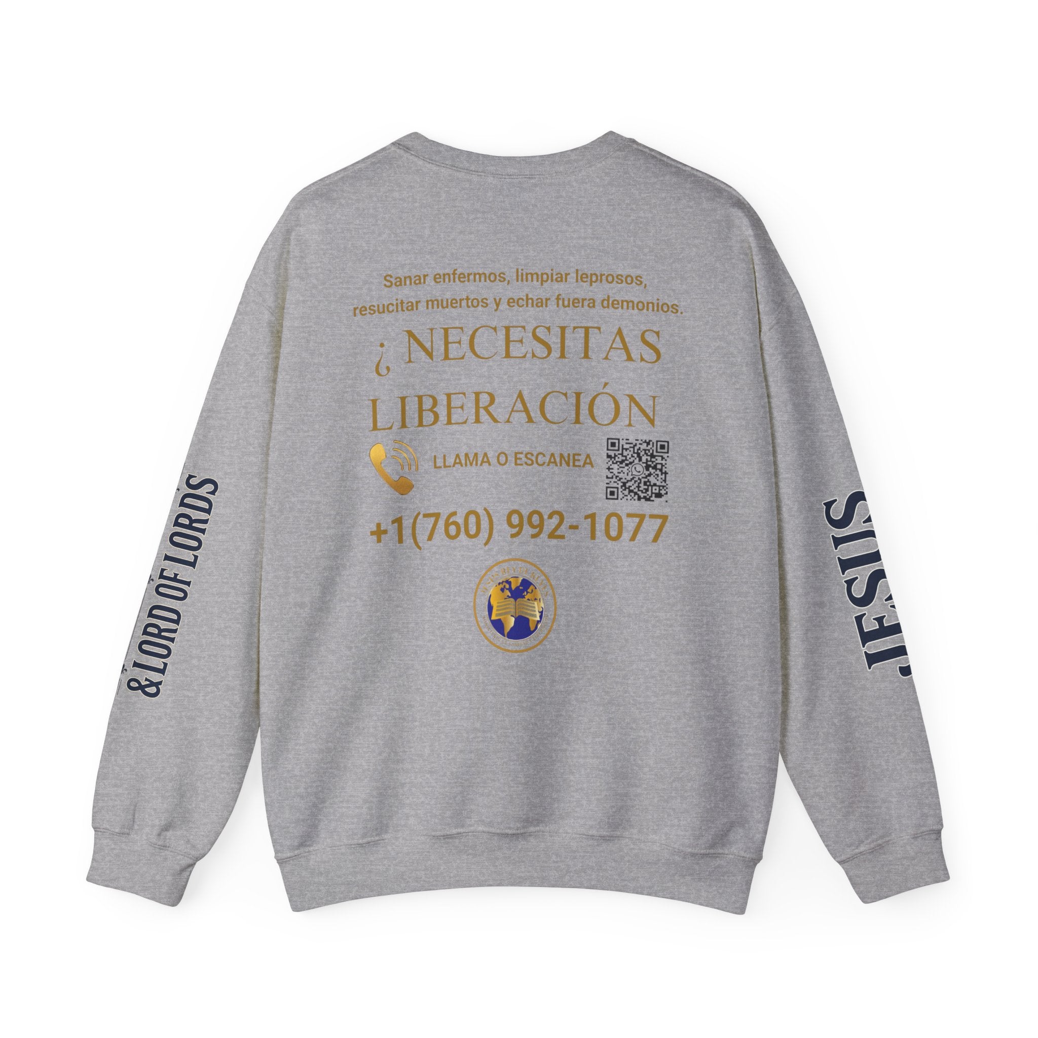 Christian Jesus Is Lord Crewneck Sweatshirt — "¿Necesitas Libertad / Liberación?" Spiritual Outreach Design