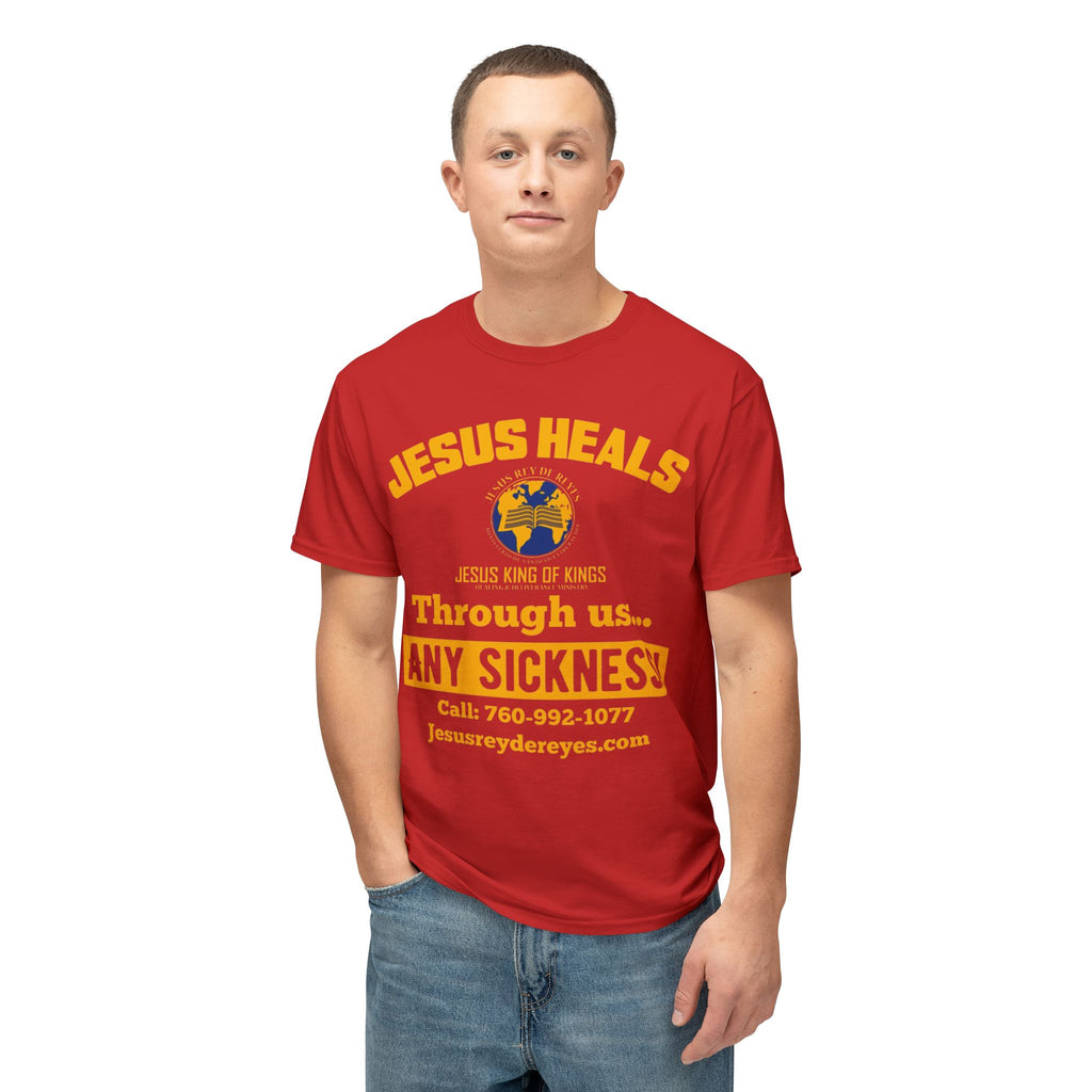 Jesus Heals T-Shirt — 'Through Us... Any Sickness!' Faith Healing Tee