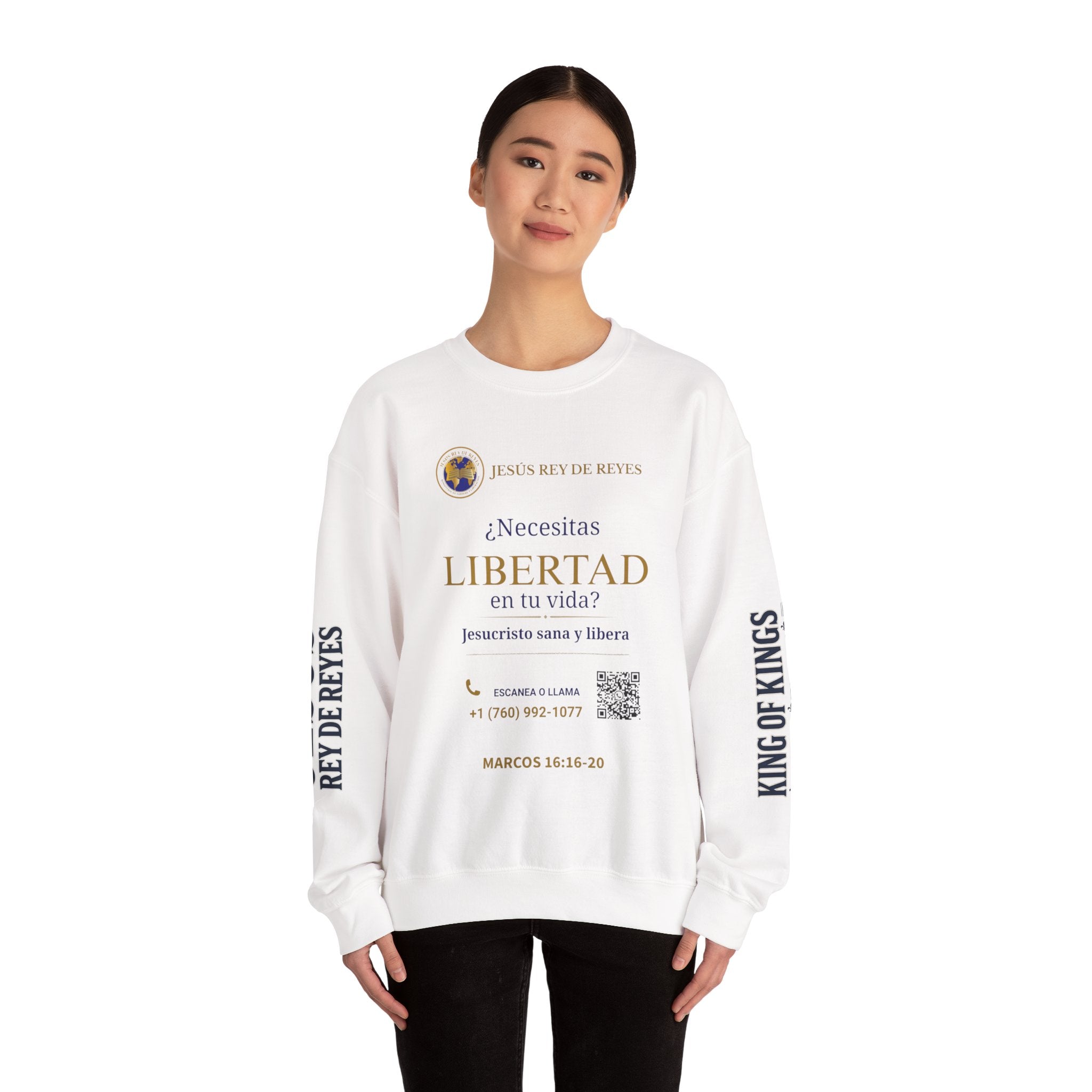 Christian Jesus Is Lord Crewneck Sweatshirt — "¿Necesitas Libertad / Liberación?" Spiritual Outreach Design