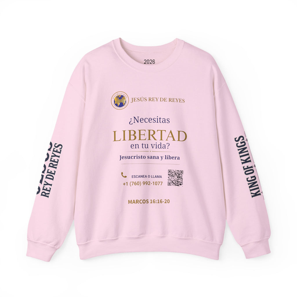 Christian Jesus Is Lord Crewneck Sweatshirt — "¿Necesitas Libertad / Liberación?" Spiritual Outreach Design