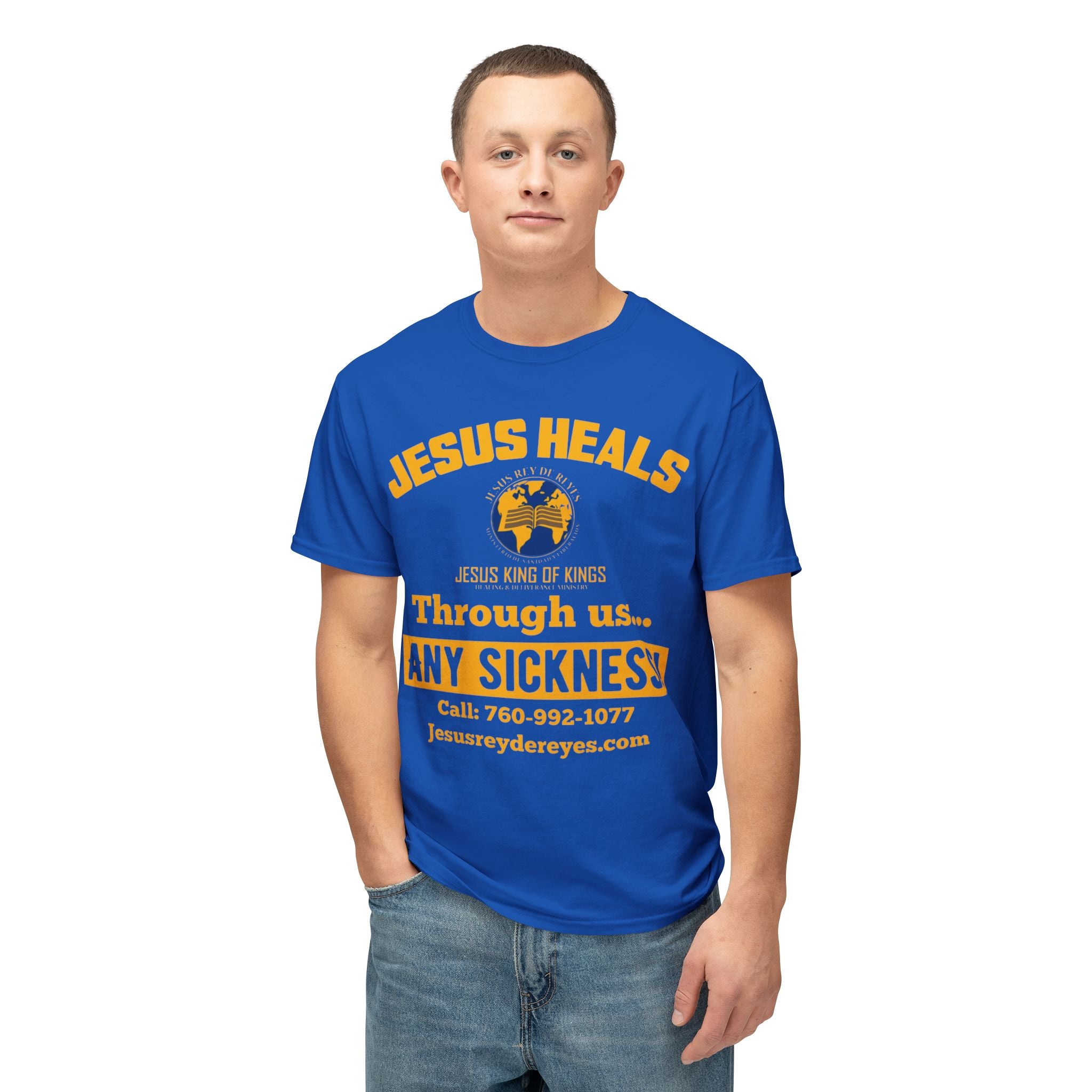 Jesus Heals T-Shirt — 'Through Us... Any Sickness!' Faith Healing Tee