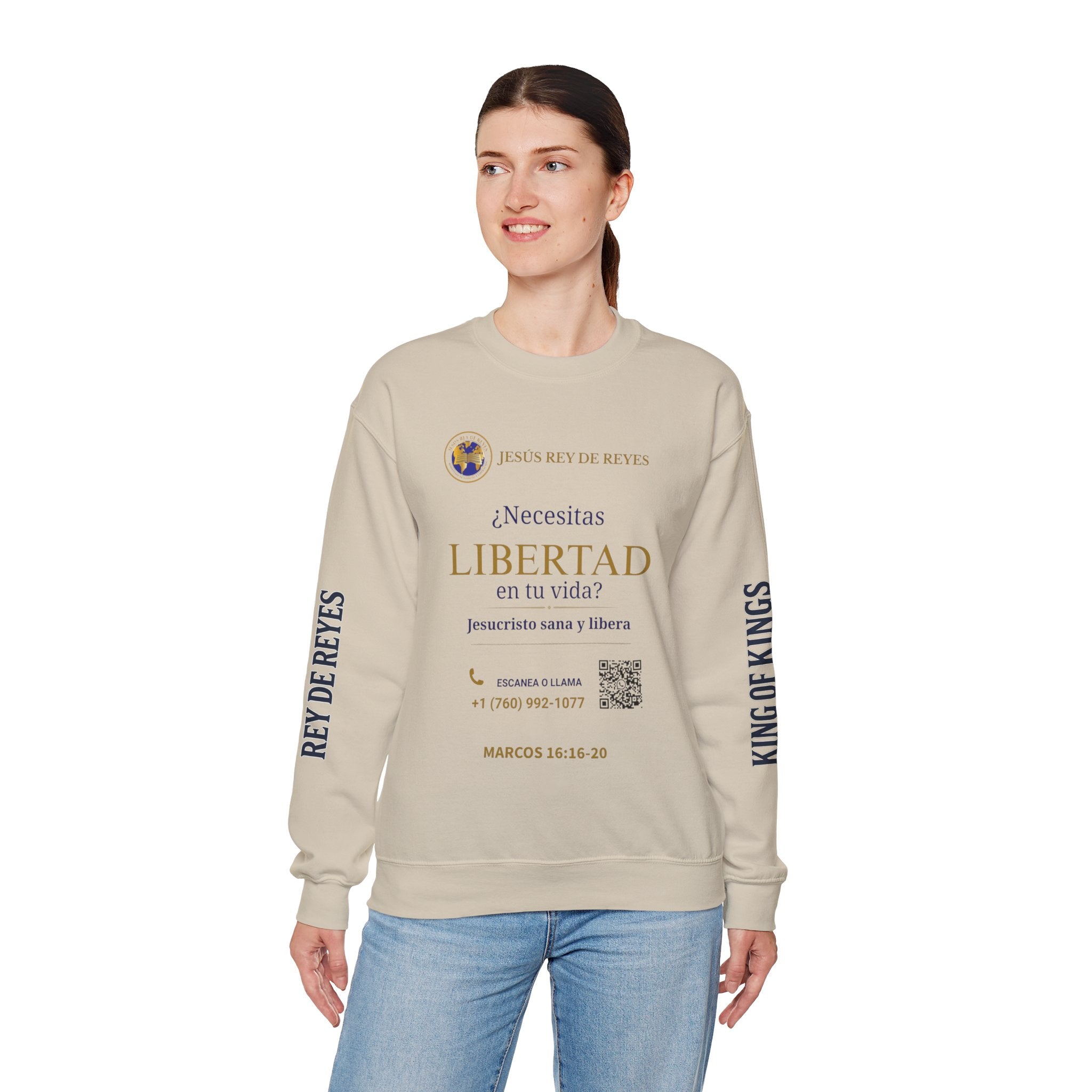 Christian Jesus Is Lord Crewneck Sweatshirt — "¿Necesitas Libertad / Liberación?" Spiritual Outreach Design