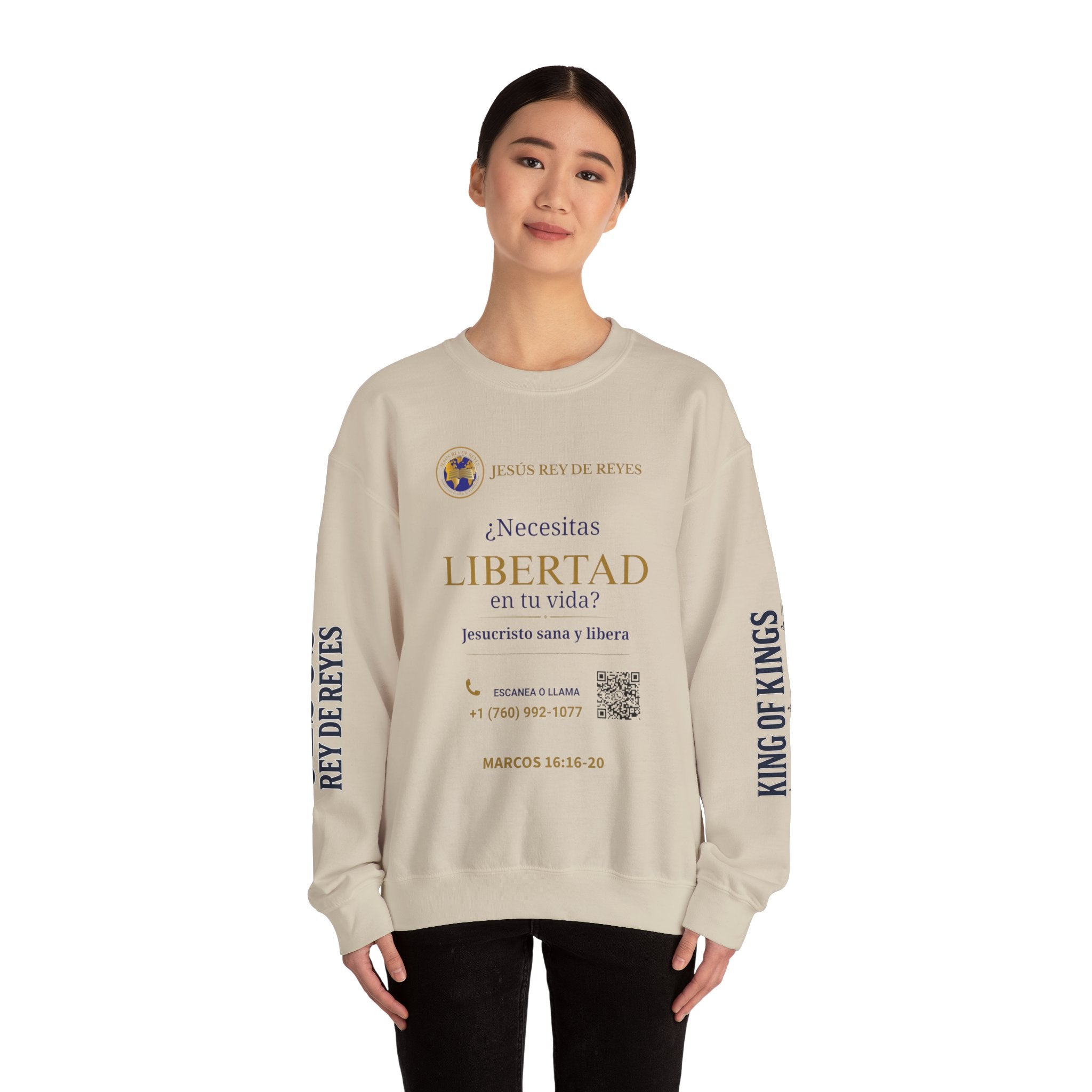 Christian Jesus Is Lord Crewneck Sweatshirt — "¿Necesitas Libertad / Liberación?" Spiritual Outreach Design