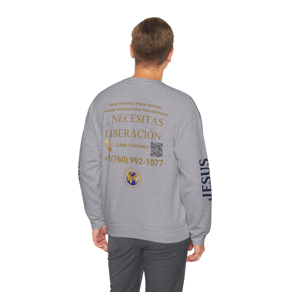 Christian Jesus Is Lord Crewneck Sweatshirt — "¿Necesitas Libertad / Liberación?" Spiritual Outreach Design