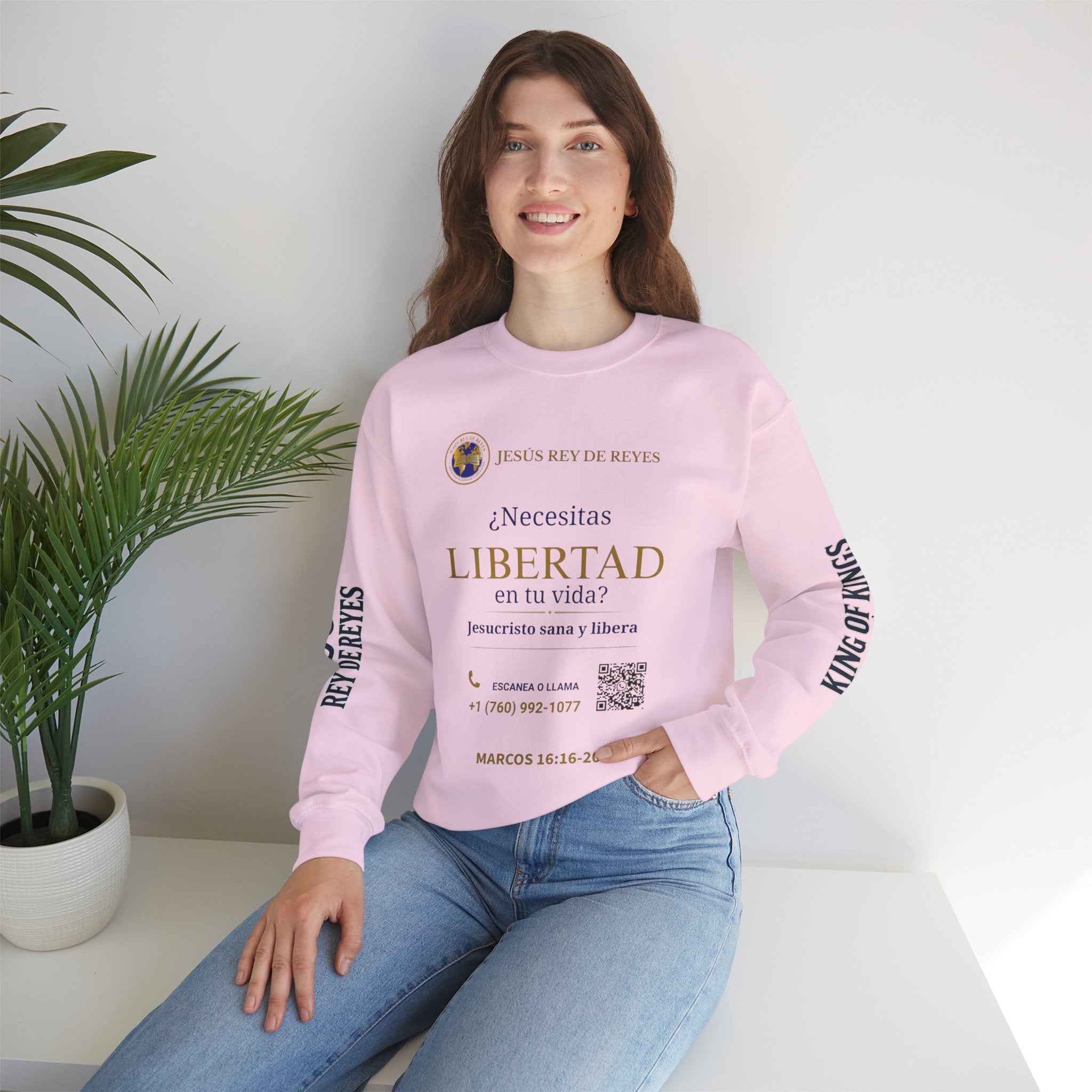 Christian Jesus Is Lord Crewneck Sweatshirt — "¿Necesitas Libertad / Liberación?" Spiritual Outreach Design