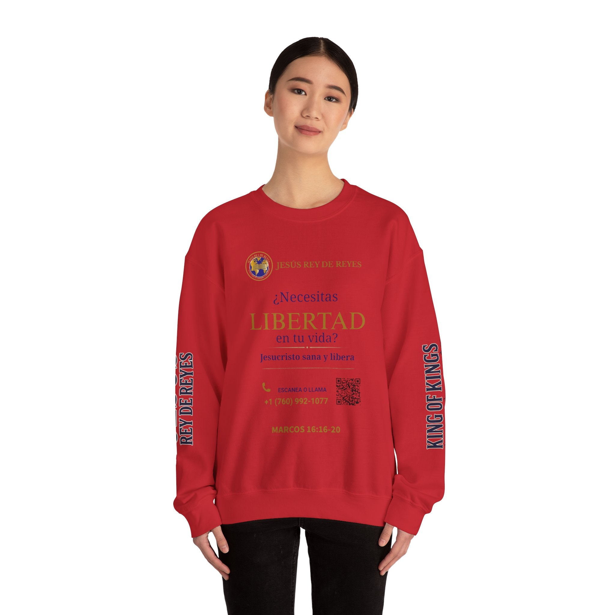 Christian Jesus Is Lord Crewneck Sweatshirt — "¿Necesitas Libertad / Liberación?" Spiritual Outreach Design