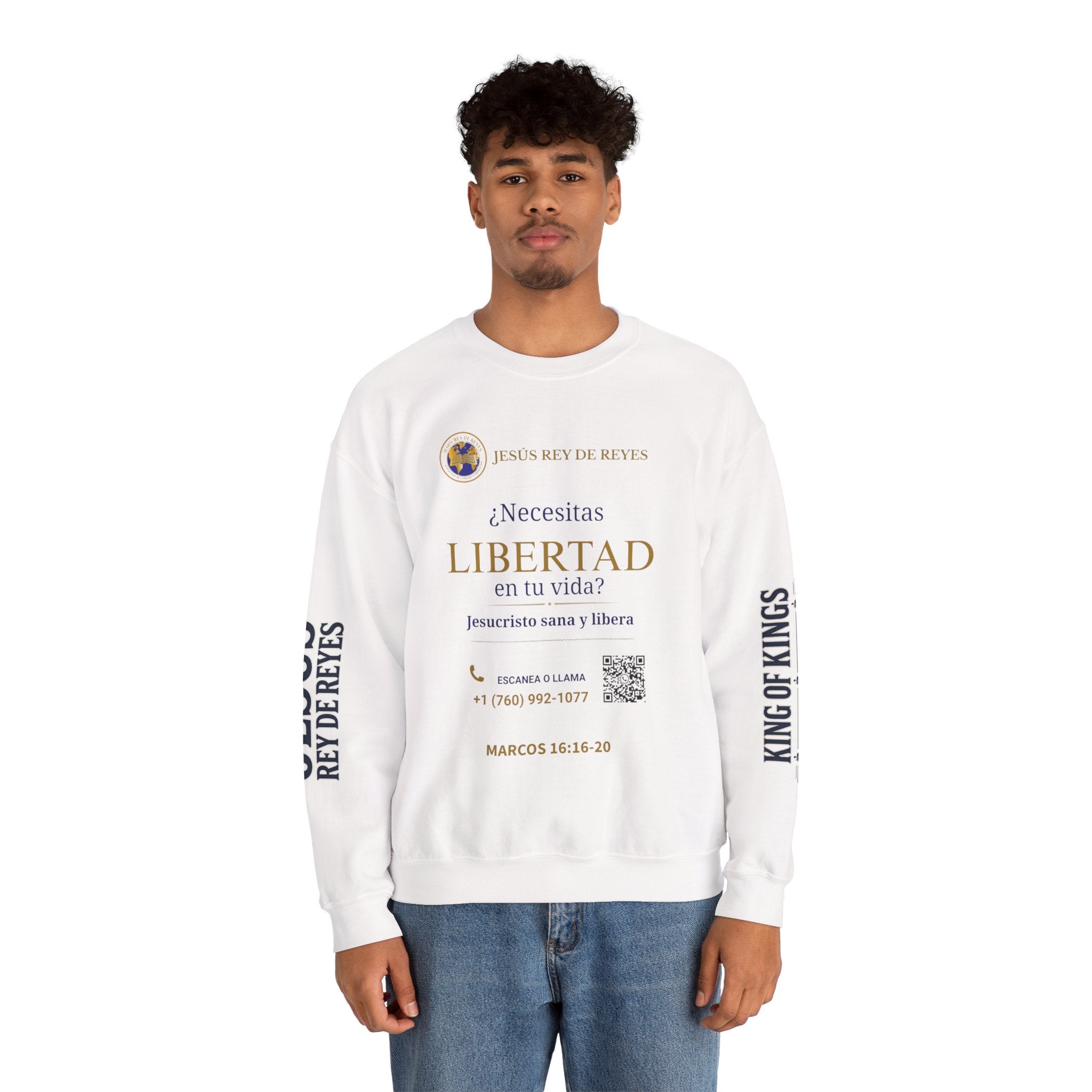 Christian Jesus Is Lord Crewneck Sweatshirt — "¿Necesitas Libertad / Liberación?" Spiritual Outreach Design