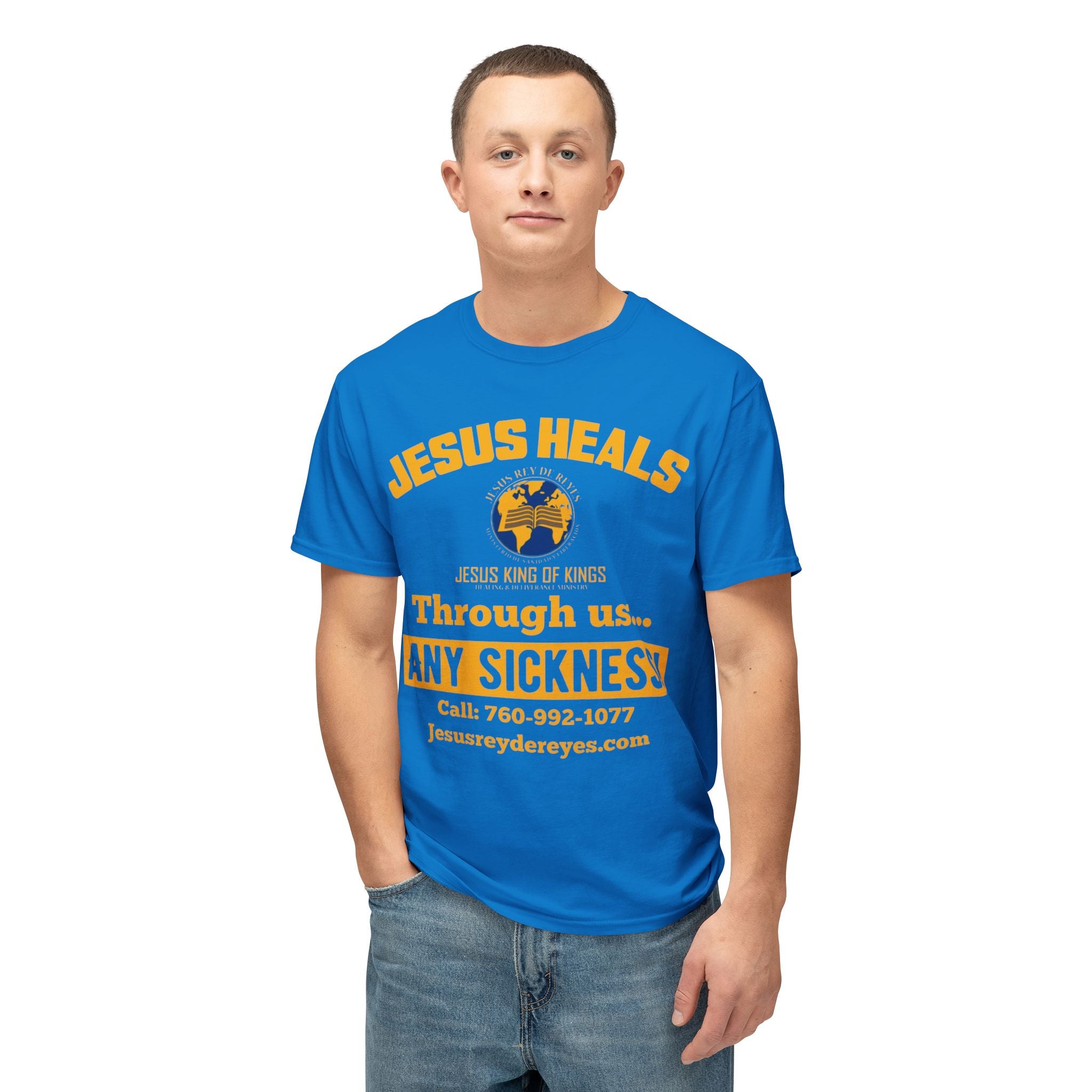 Jesus Heals T-Shirt — 'Through Us... Any Sickness!' Faith Healing Tee