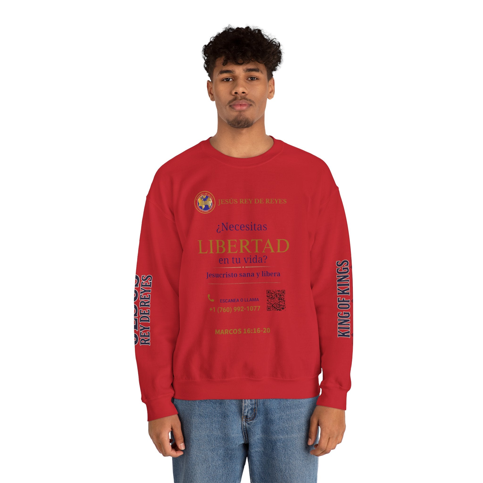 Christian Jesus Is Lord Crewneck Sweatshirt — "¿Necesitas Libertad / Liberación?" Spiritual Outreach Design