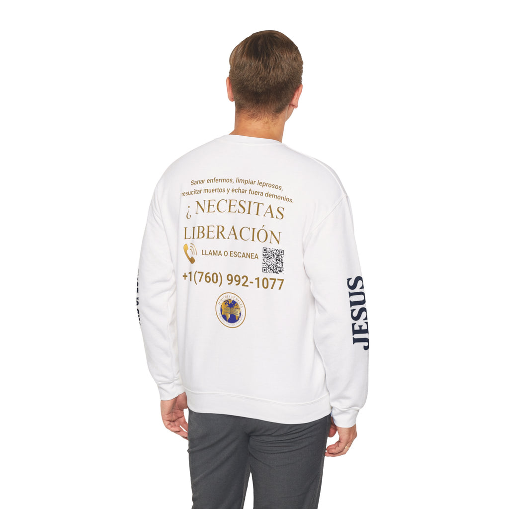 Christian Jesus Is Lord Crewneck Sweatshirt — "¿Necesitas Libertad / Liberación?" Spiritual Outreach Design